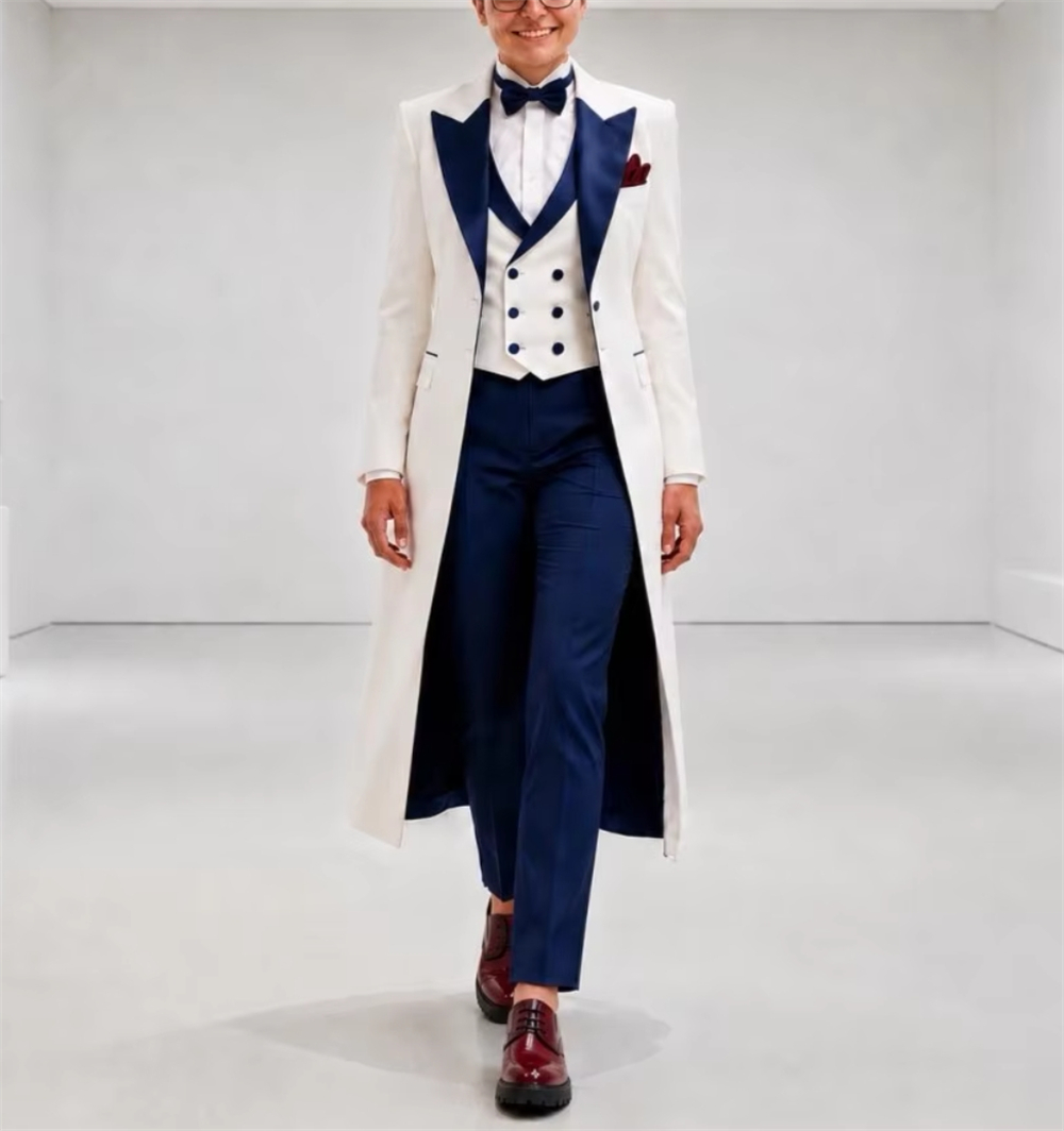 Women'S Formal Wear For Wedding - Navy Blue White Women's Jacket Suits