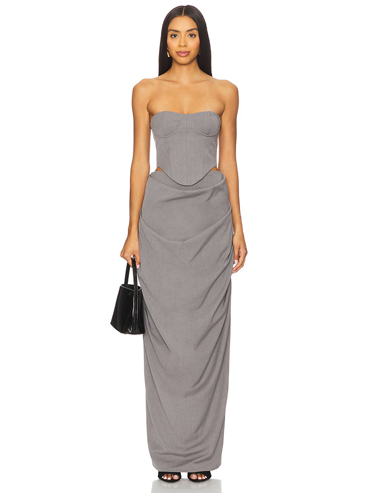 Grey Off Shoulder Corset Ruche - Shift Dress Sleeveless review and price